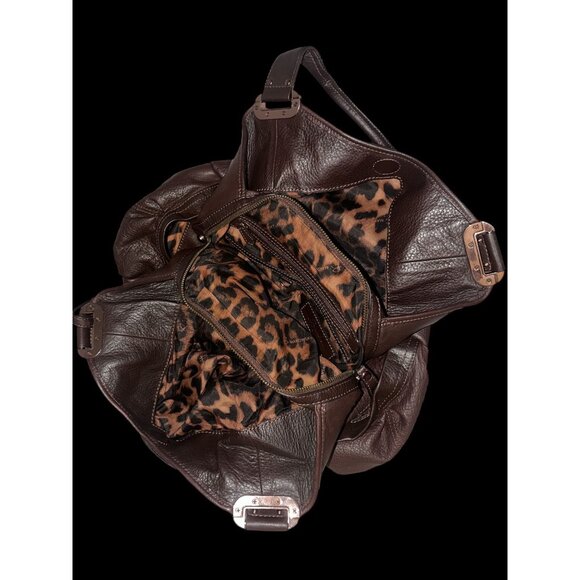 B Makowsky Slouchy Hobo Brown Pebbled Leather Ruched Shoulder Bag Pockets Boho - Picture 6 of 7